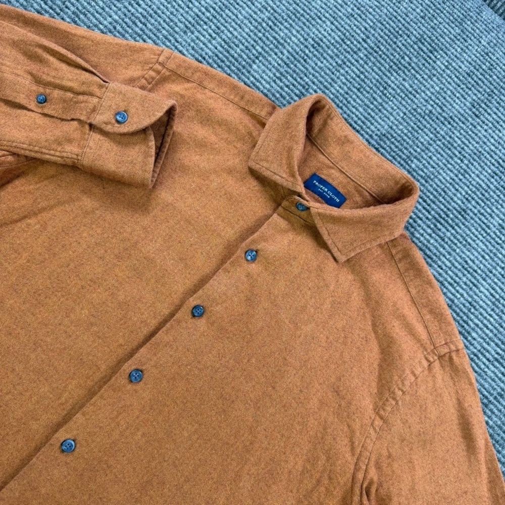 Proper Cloth Mens 16.5 Burnt‎ Orange Herringbone Flannel Button Up Long Sleeve